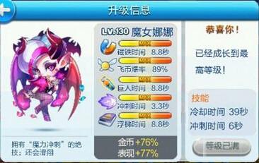 天天酷跑魔女娜娜酷跑模式滿級屬性