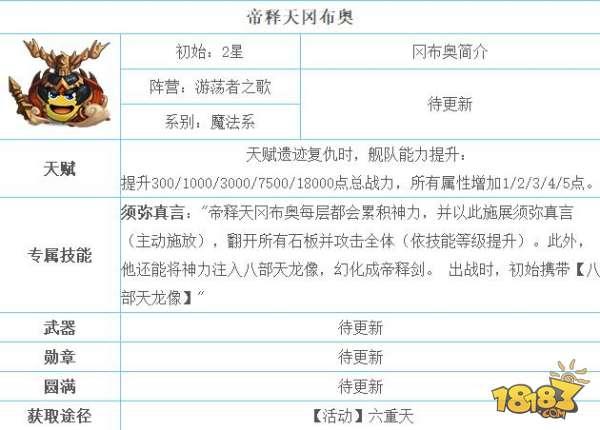 不思議迷宮帝釋天岡布奧 帝釋天岡布奧屬性介紹