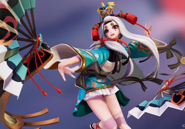 陰陽師SR鴆獨具創(chuàng)意的新皮膚 頭頂屏風的粗眉毛女孩 綠成孔雀色