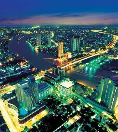 图文-北京奥运火炬传递之曼谷 鸟瞰夜色中的曼谷