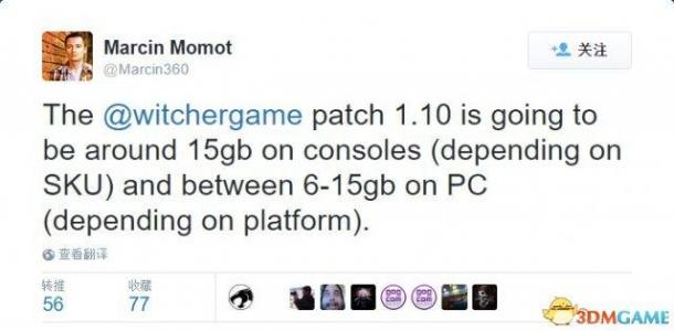 《巫师3》1.10补丁容量曝光 主机平台高达15GB