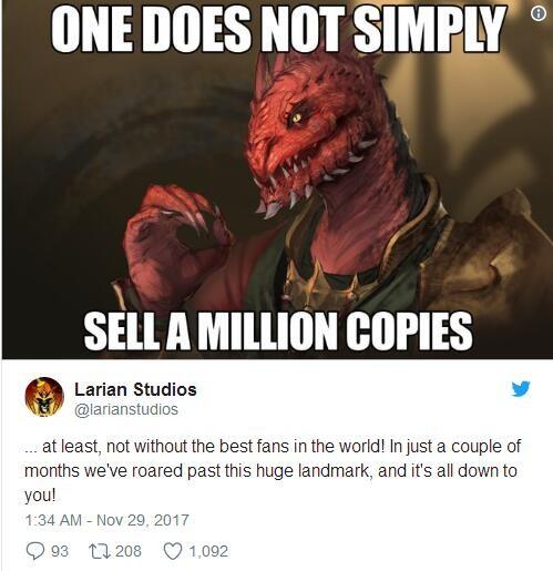 《神界：原罪2》销量突破100万 开发商玩梗致谢玩家
