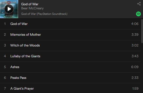 PS4大作《战神4》完整原声碟已在Spotify上提供