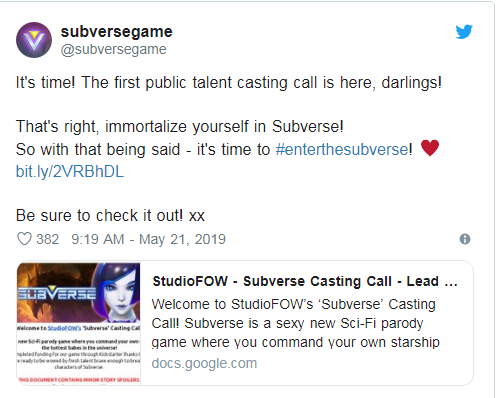 馬頭社招募《Subverse》聲優(yōu) 聲音要美叫得要響亮