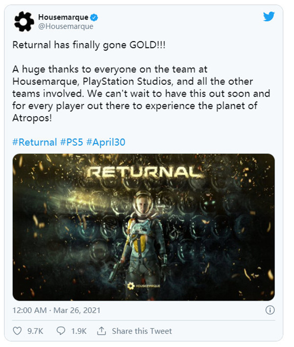 PS5独占游戏《Returnal》已送厂压盘